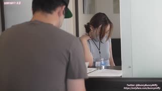 Miffy bank employee secretly having sex at the counter while processing business for customers