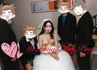 The latest in September, the group P scene is extremely fornication! The man with green head found four male colleagues from his unit to work for his wife, Mrs. Ping, and his wife, young woman, full of charm, wedding dress 5P field battle.