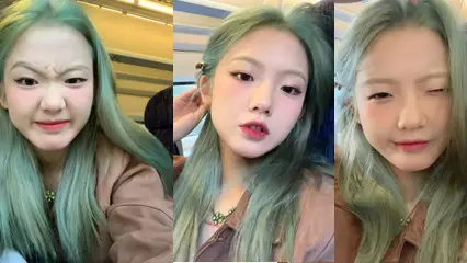 Real face playing with green hair spirit little sister press on the bed burst exercise