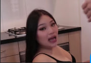 The plump little bitch is hungry and thirsty and wants to eat a big cock. She can't help but pull open her underwear and ask for exercises on the spot during cooking in the kitchen!